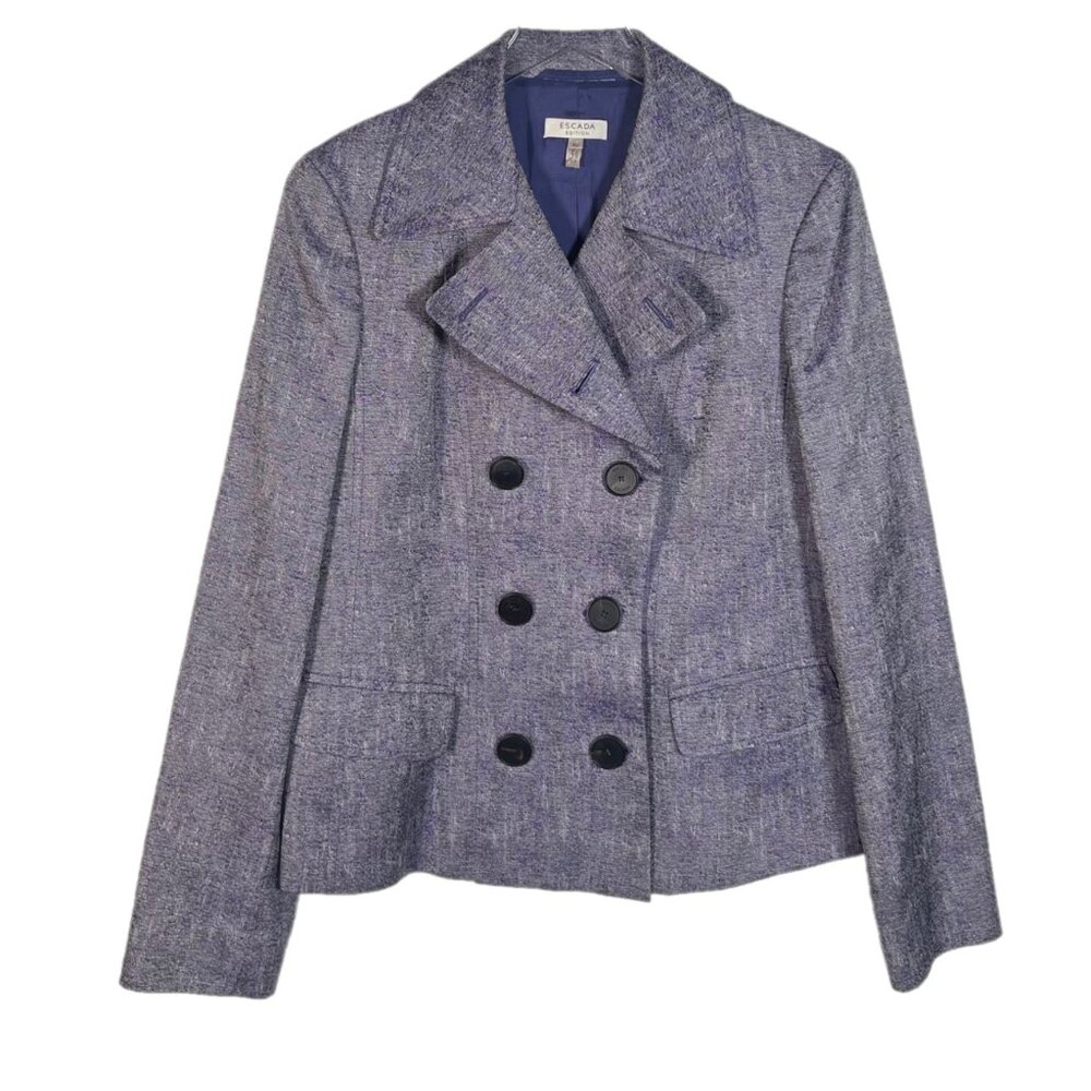 Escada Purple Sheen Silk Blend Double Breasted Blazer Jacket Size 40